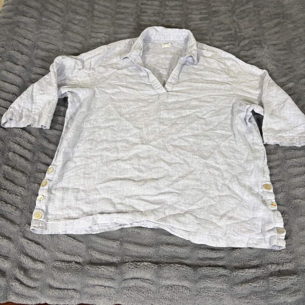 Sigrid Olsen Light Blue 100% Linen Side Button Tunic Top Plus Size 1X